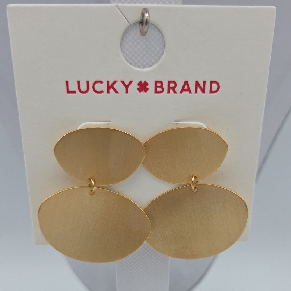 5 for $25! Lucky Brand Brushed Gold Tone Double Oval Drop Earrings